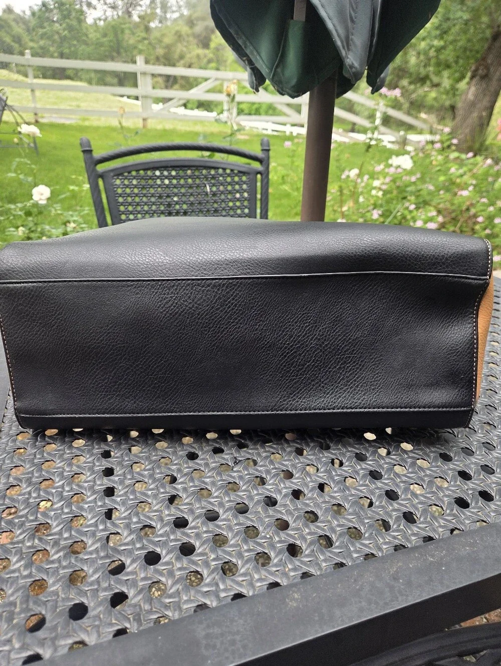 Black & Tan Color Block Tote, Large Structured Travel Work Shoulder Bag